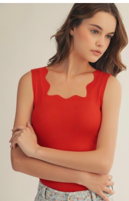 Red Scalloped Tank