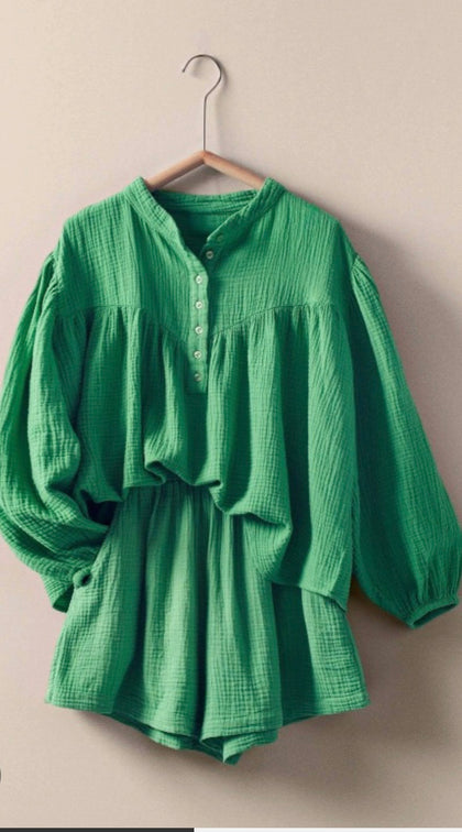 K. Green Gauze Short Set