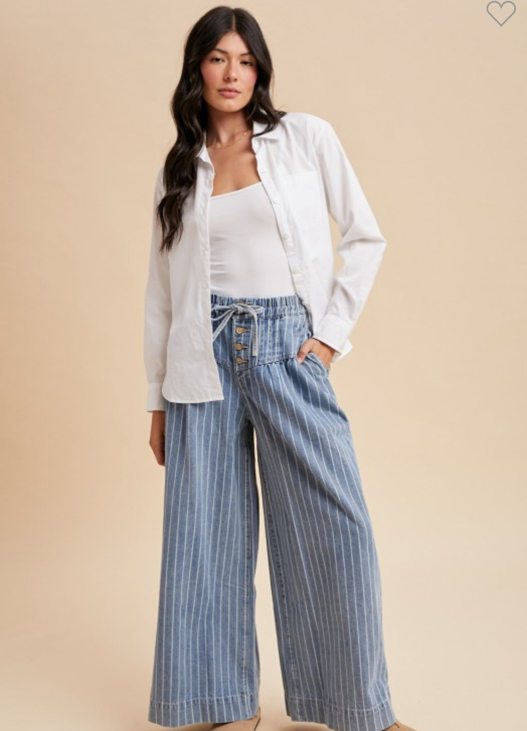 Striped Denim Pintuck Wide Leg Pants