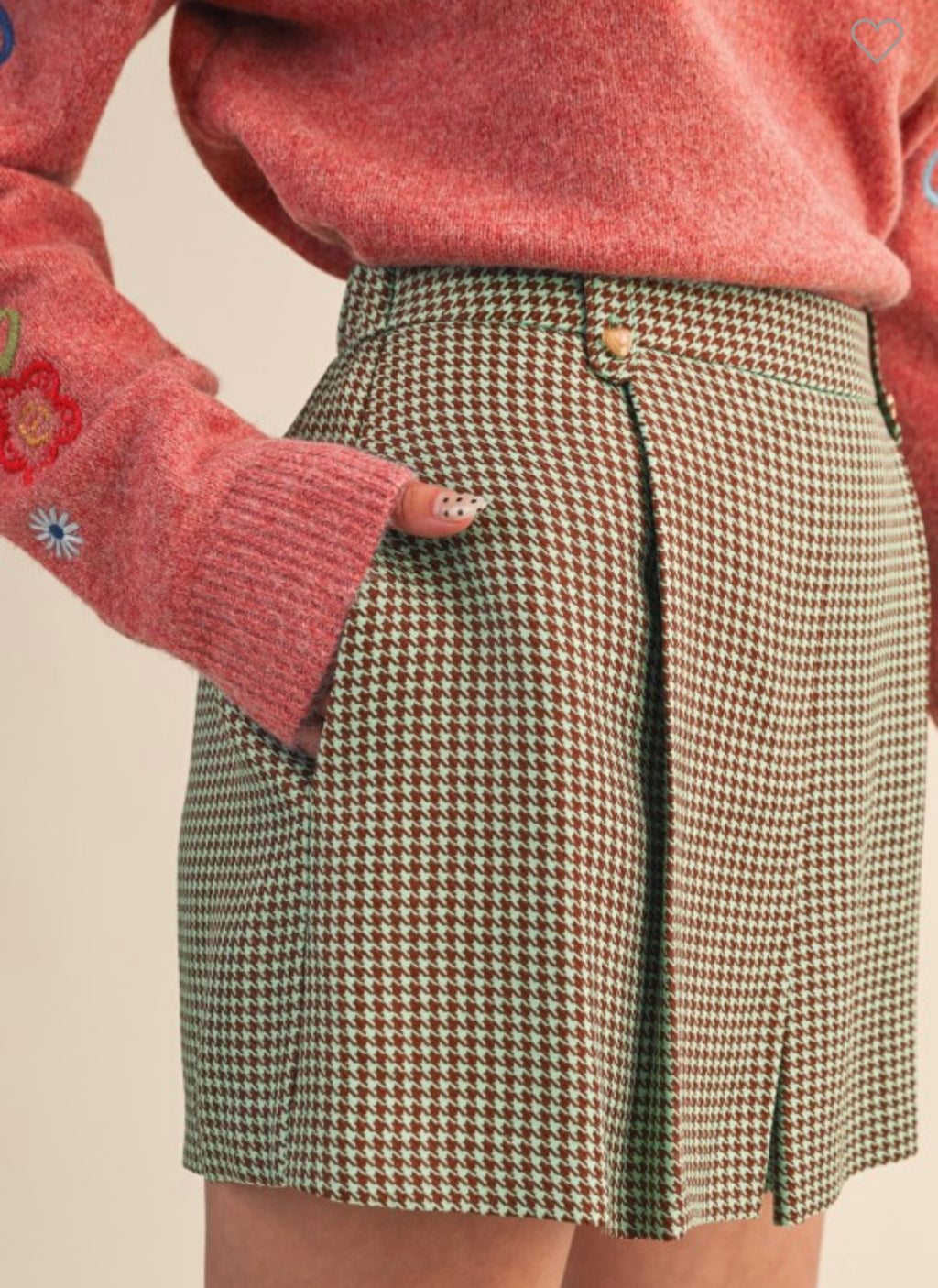 Green/Brown Houndstooth Shorts