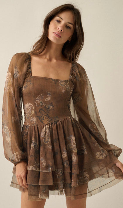 Brown Chiffon Babydoll Dress