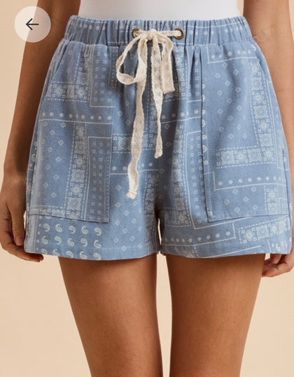 Paisley Denim Shorts