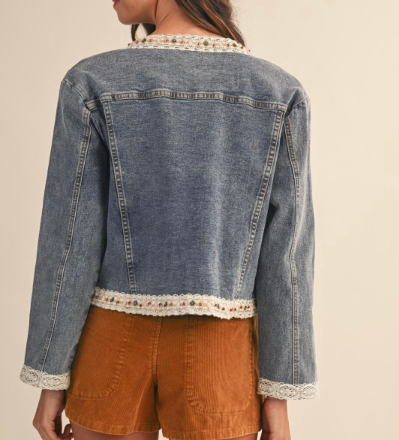Crochet Trim Denim Jacket