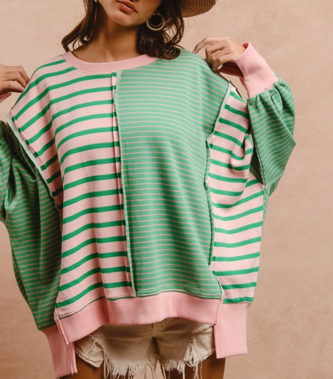 Mint/Pink Oversized Pullover