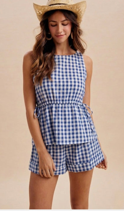 Blue/White Gingham Short Set