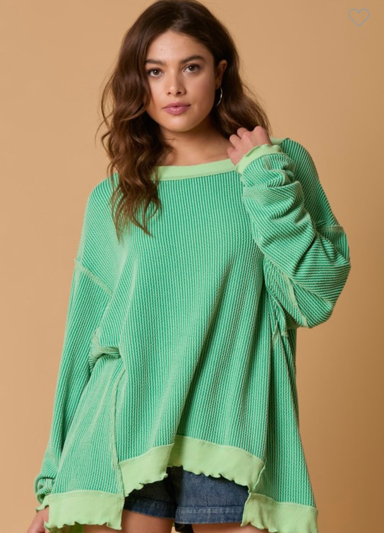 Green Ribbed Oversized Pullover