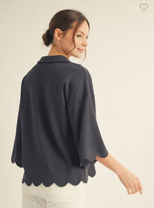 Charcoal Scalloped Top