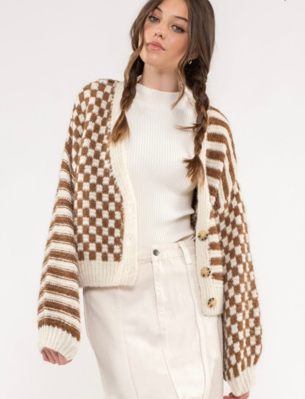 Brown Checkered Cardigan