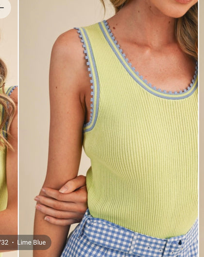 Lime Blue Trimmed Tank