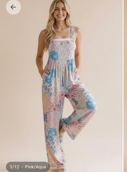 Patchwork Floral Overalls