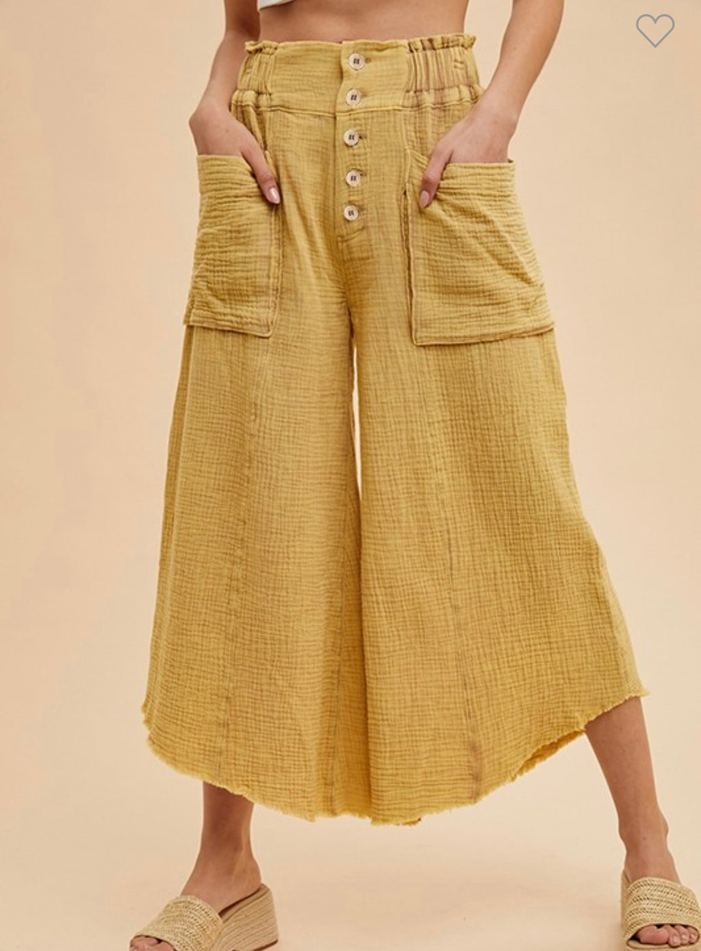 Mustard Mineral Wash Cropped Pants