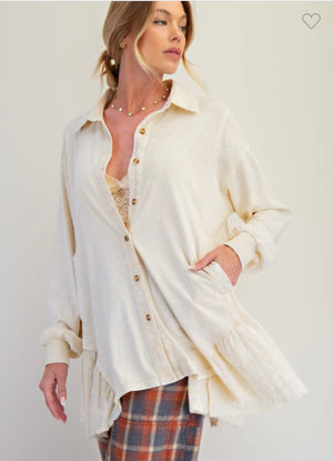 Ivory Button Up Ruffle Tunic