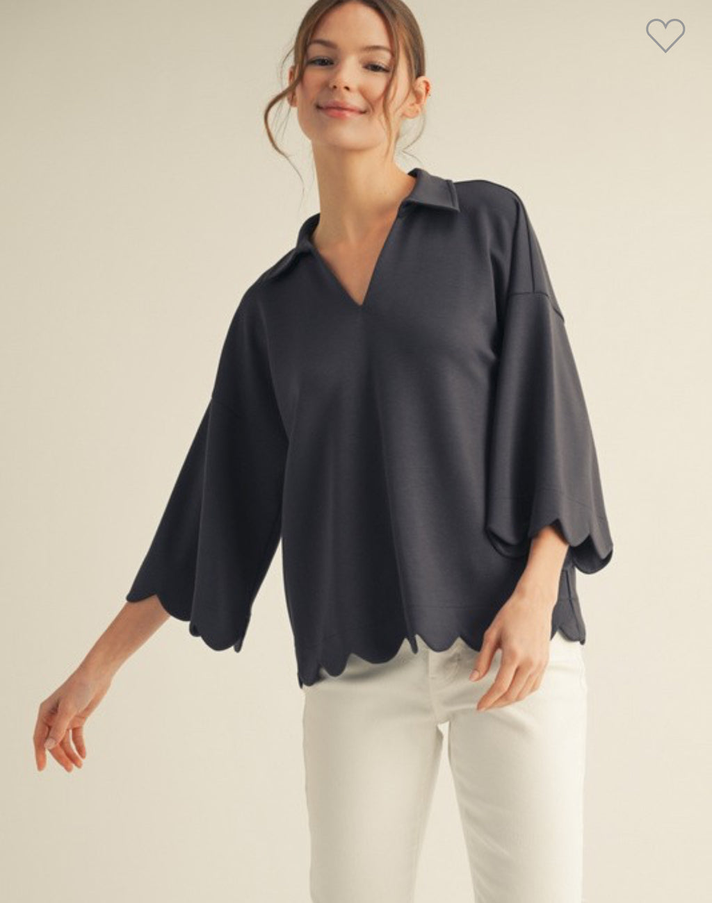 Charcoal Scalloped Top