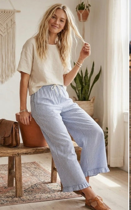 Light Blue Gingham Pants