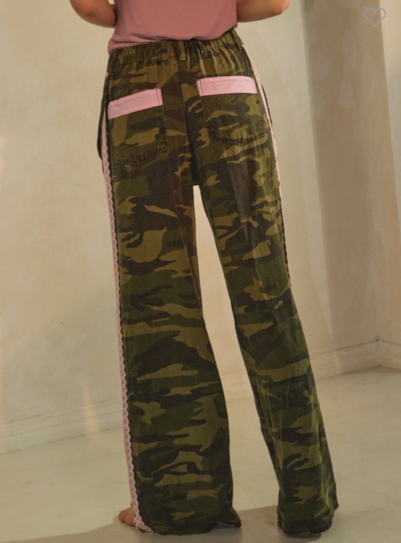 Washed Camo Pants with Pink Trim