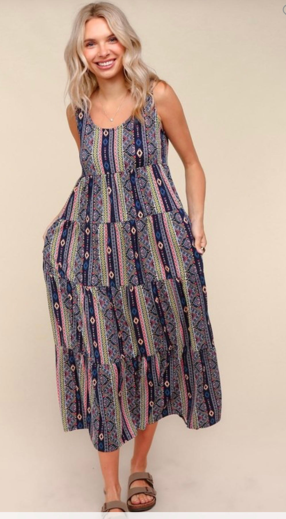 Navy Aztec Midi Dress