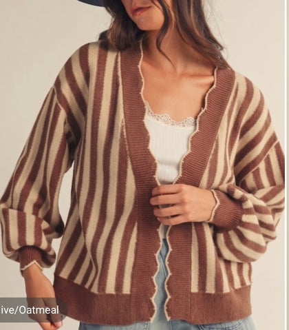 Scalloped Stripe Cardigan