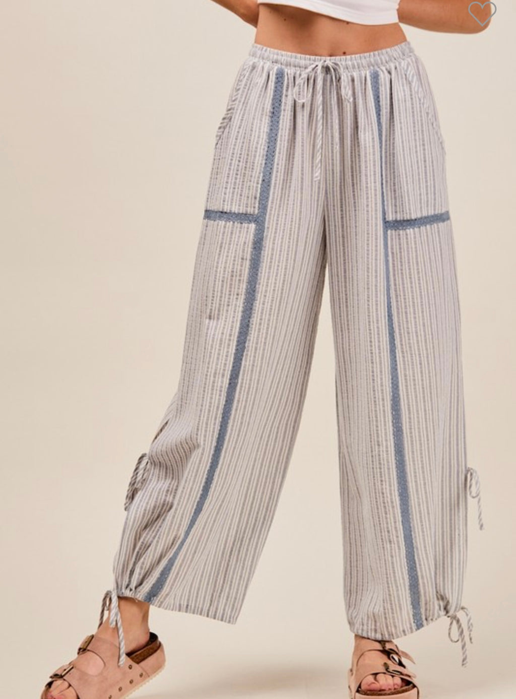 Blue Striped Elastic Waist Pants