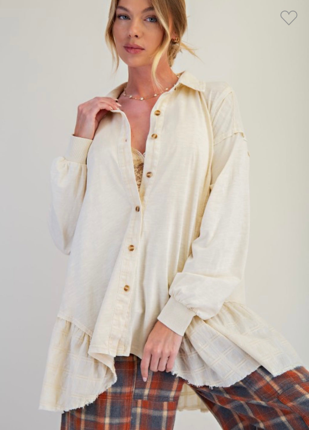 Ivory Button Up Ruffle Tunic