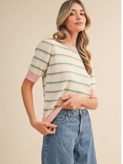 Pink/Green Striped Sweater