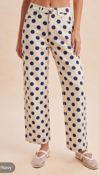 Linen / Navy Polka Dot Pants