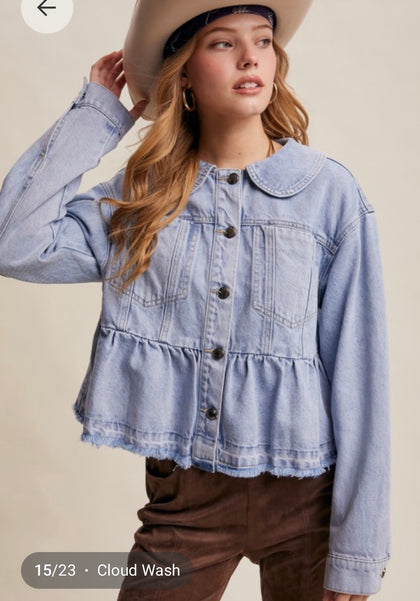 Light Wash Peplum Denim Jacket