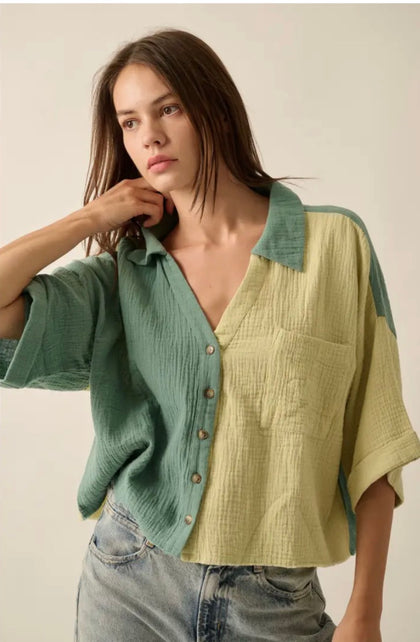 Gauze Colorblock Top (2 colors)