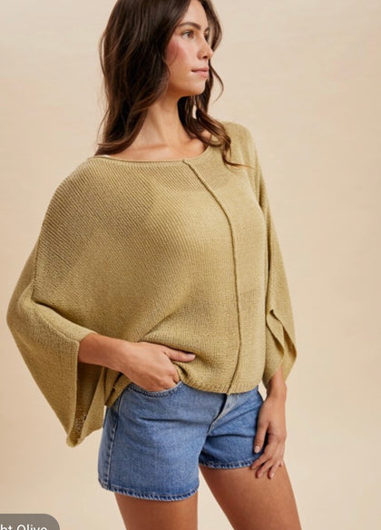 Light Olive Slub Knit Dolman Sleeve Sweater