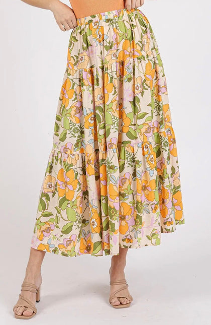 Multi Floral Midi Skirt