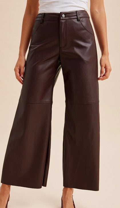 Maroon Wide Leg Faux Leather Pants