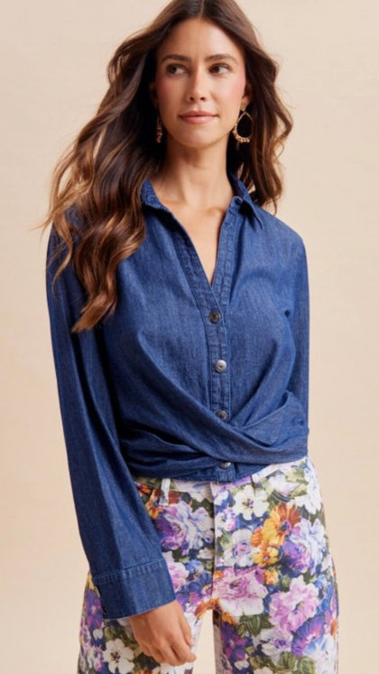 Denim Faux Wrap Top