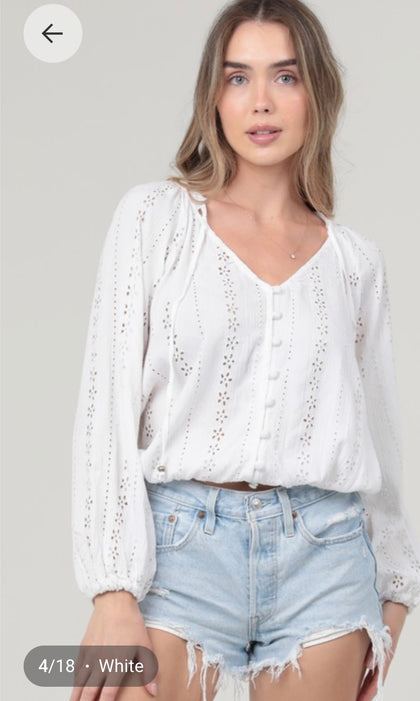 Long Sleeve Eyelet Top