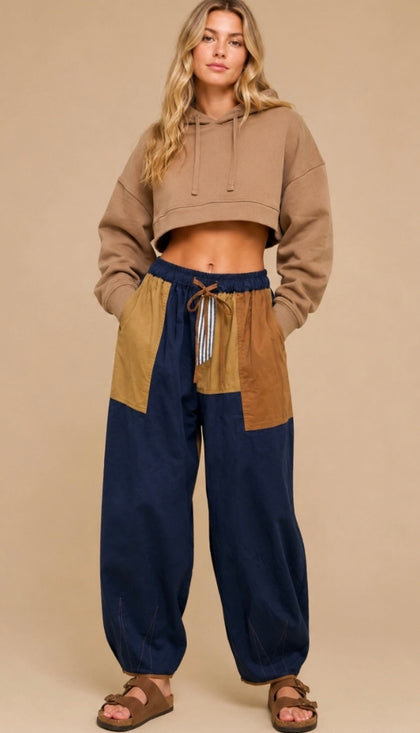 Navy Patchwork Joggers