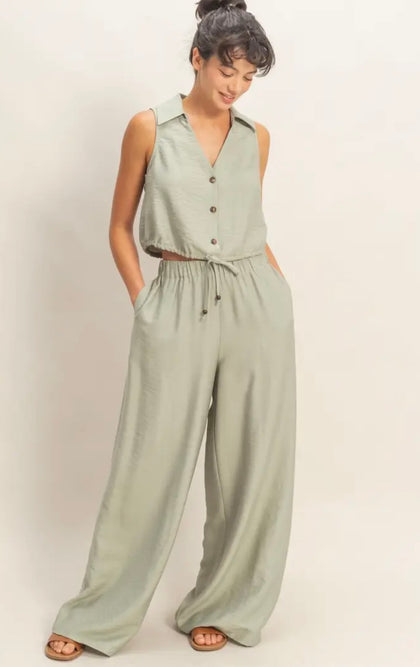 Solid Button Up Two Piece Set (3 colors)