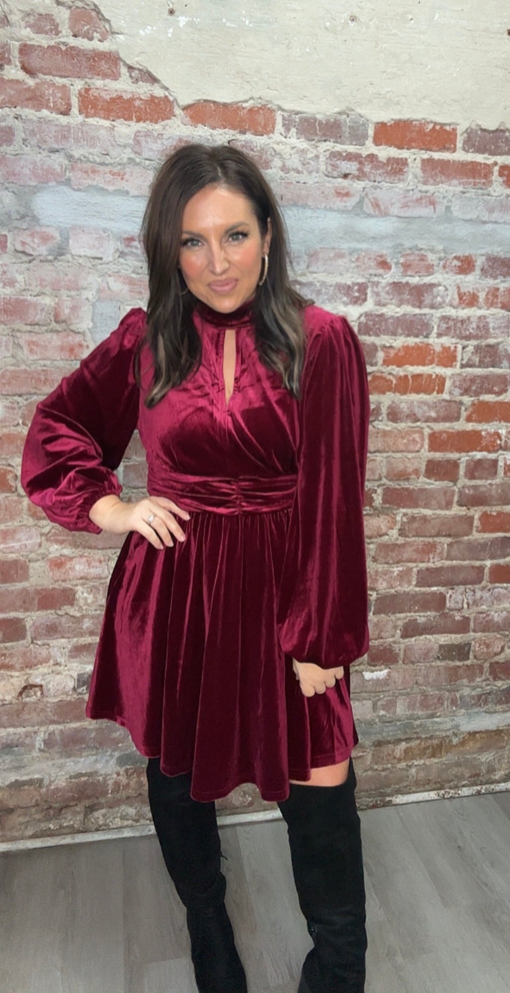 Burgundy Fit & Flare Velvet Dress