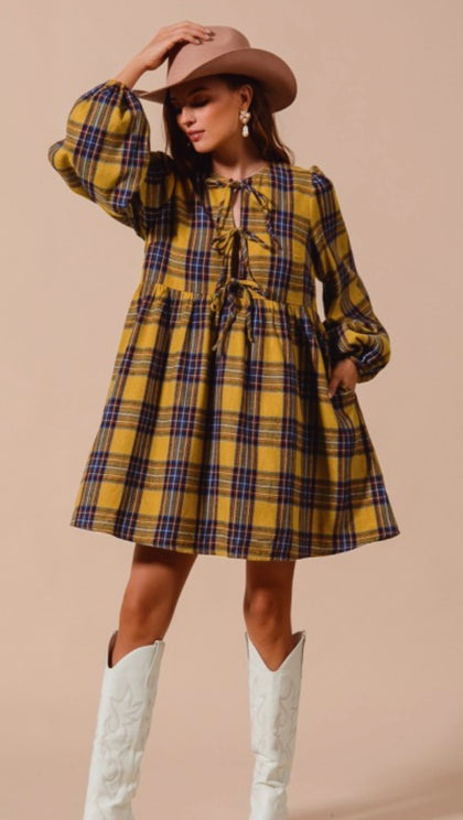 Yellow Plaid BabyDoll Dress