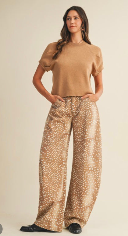 Deer Print Barrel Pants