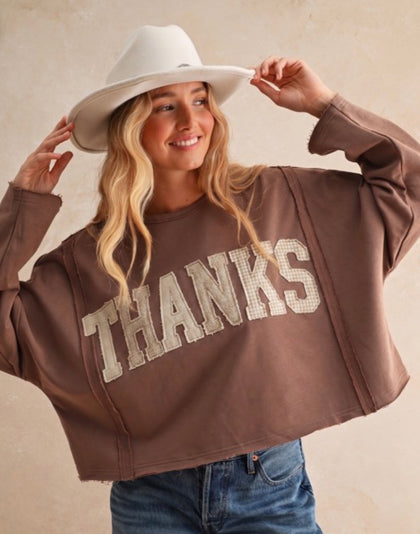 Thanks Giving Raw Hem Pullover