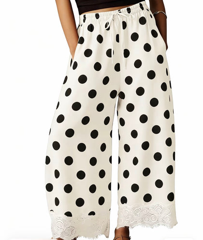 Polka Dot Lace Barrel Pants