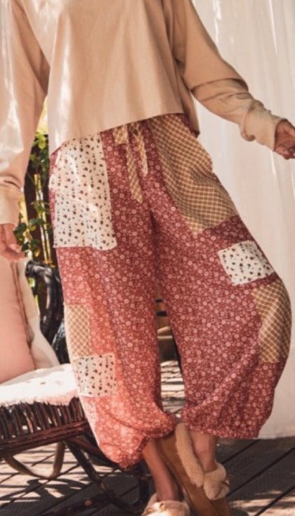Taupe Patchwork Pants