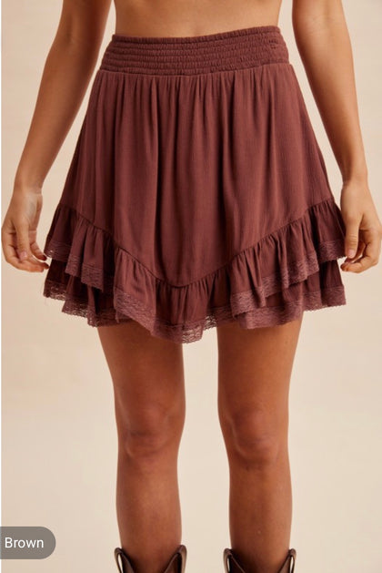 Brown Ruffle Skort