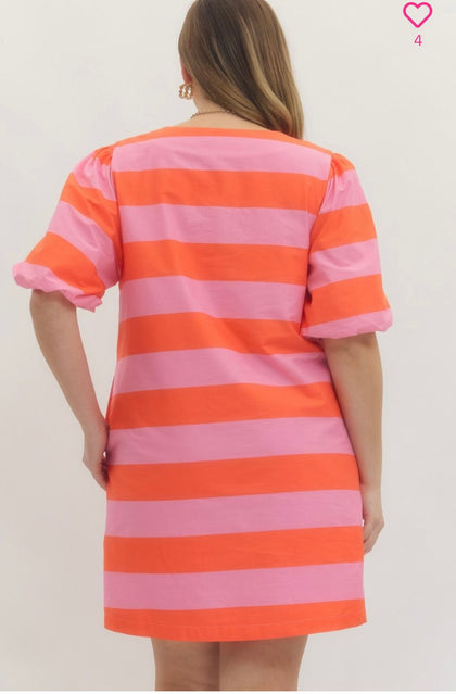 Coral/Pink Striped Mini Dress