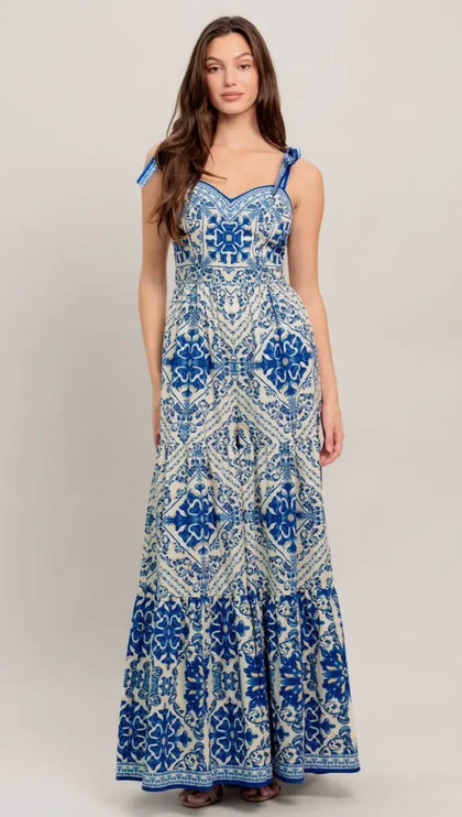 Blue/White Print Jumpsuit