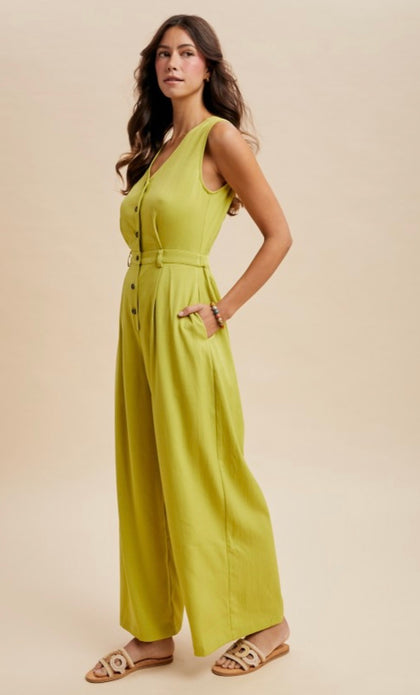 Open Back Lime Jumpsuit