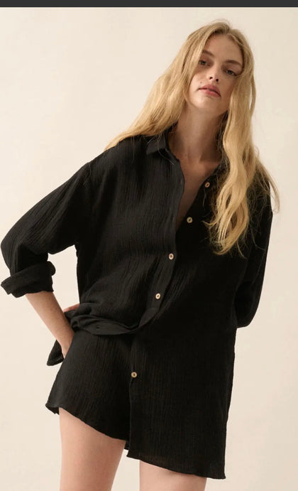 Solid Crinkle Collar Romper (2 colors)