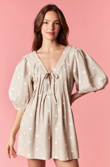 Taupe/White Polka Dot Romper