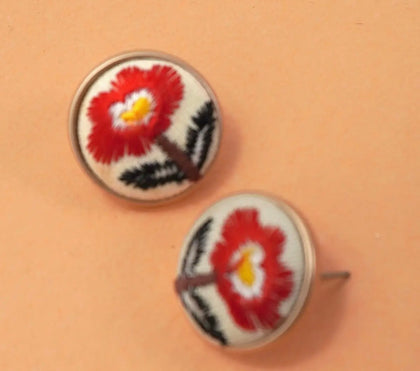 Ivory Stitched Floral Studs