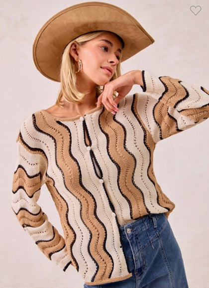 Taupe/Black ZigZag Cardigan