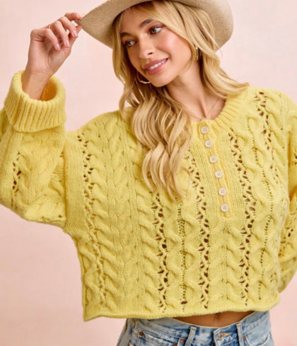 Baby Yellow Cable Knit Open Sweater