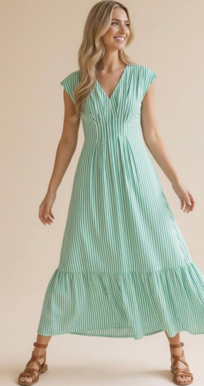 Green/White Striped Maxi